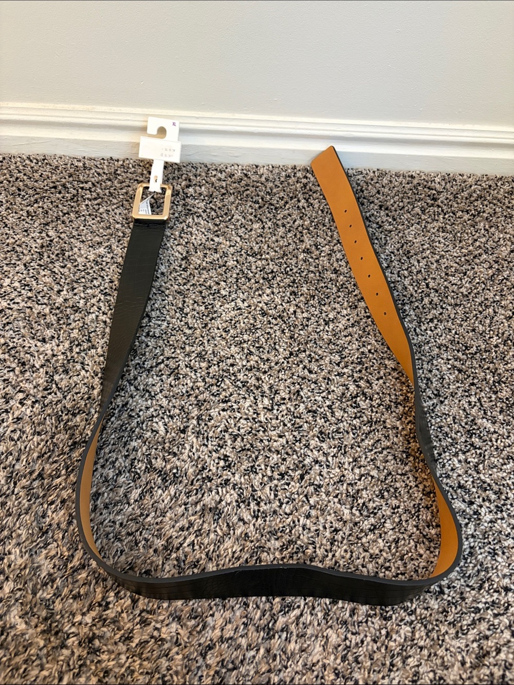 a new day Women's Black/Tan Reversible Belt with Square Silver Buckle